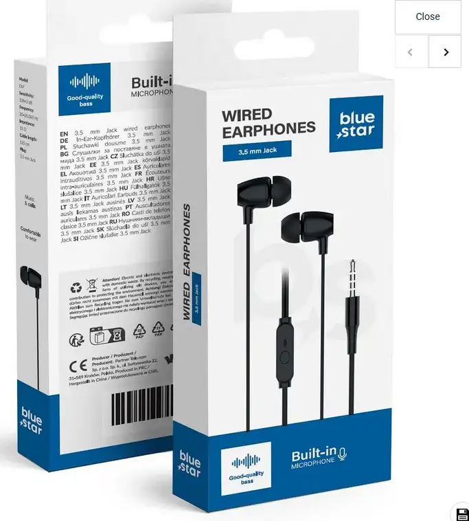 Žičane slušalice Jack 3,5 mm Blue Star PA-E67 1,2 m crne, 5903396350467