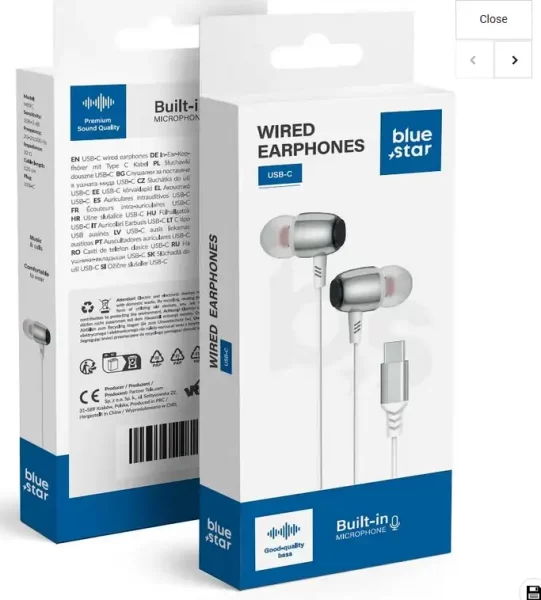 Žičane slušalice USB C (DAC) Blue Star M09C 1,2 m bijele, 5903396350412