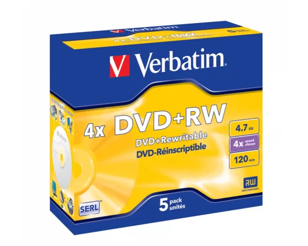 DVD+RW Verbatim 4.7GB 4× Matt Silver 5 pack JC