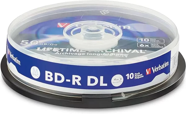 M-Disc Lifetime Archival Verbatim 50GB BD-R DL 6× Inkjet Printable 10 pack spindle
