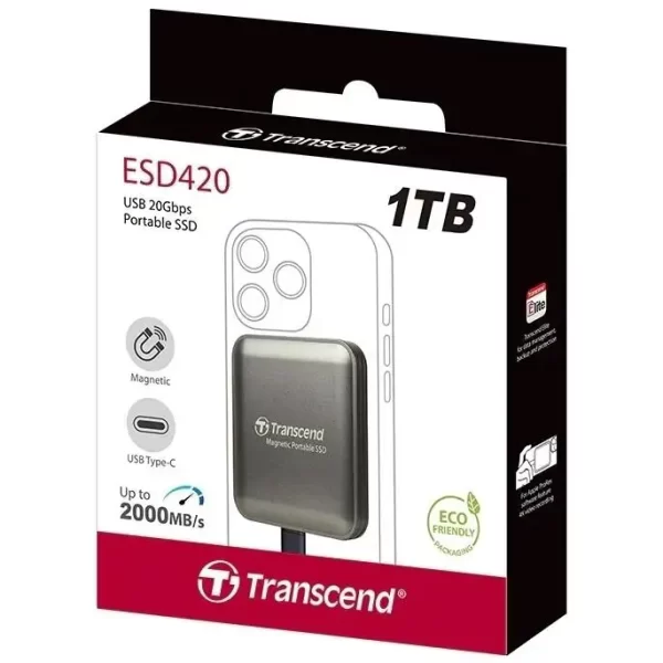 Transcend 1TB, External SSD, ESD420C, USB 20Gbps, Type C,Magsafe,Iron Gray