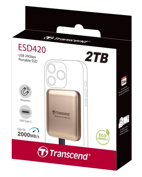 Transcend 2TB, External SSD, ESD420G, USB 20Gbps, Type C,Magsafe ,Gold