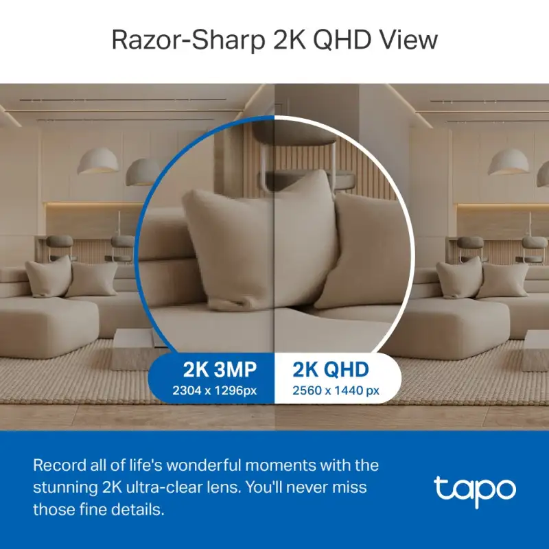 Pan/Tilt AI Home Security Wi-Fi CameraSPEC:2K QHD (2560x1440), 2.4 GHz, Horizontal 360o FEATURE: Pan/Tilt, Smart AI Detection and Notifications (motion, people, pets, cars, abnormal sound), Motion Tr - Slika 6
