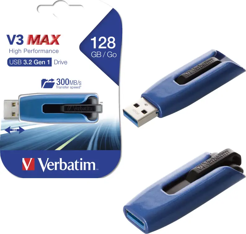 Verbatim V3 MAX 128GB USB3.2 Gen 1 High Performance Drive (do 300MB/s)