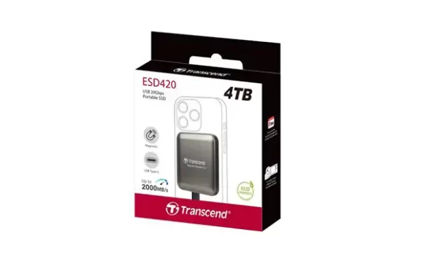 Transcend 4TB, External SSD, ESD420C, USB 20Gbps, Type C,Magsafe,Iron Gray