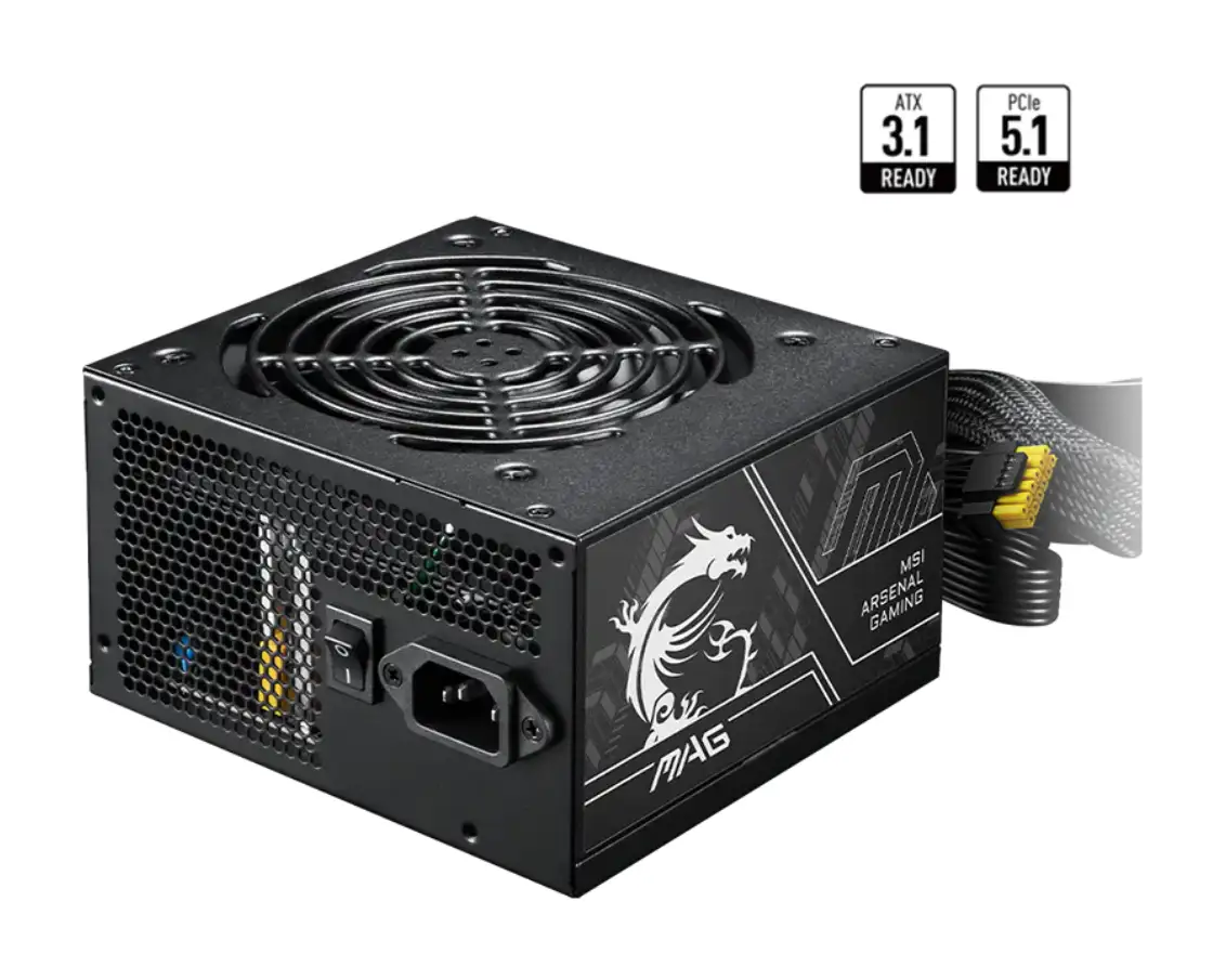 MSI MAG A750BN PCIE5 II, 750W 80+ Bronze, ATX 3.1, PCIe 5.1, 120mm Fan, Active PFC, OVP, OCP, SCP, OPP, UVP