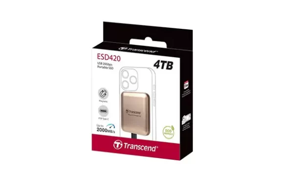 Transcend 4TB, External SSD, ESD420G, USB 20Gbps, Type C,Magsafe ,Gold