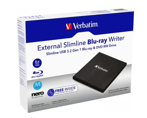 Vanjski snimač Verbatim Blu-Ray Slimline, M-disc kompatibilan, USB3.0, crni, #43890