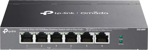TP-Link Omada 6-Port 10 100Mbps Unmanaged Desktop Switch with 4-Port PoE, DS106P