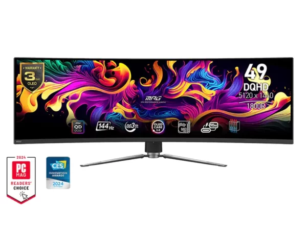 MSI MPG 491CQP QD-OLED Gaming Monitor, 49", DQHD, 144Hz, Curve 1800R, DisplayHDR, 1x DP, 2x HDMI, 1x USB Type C