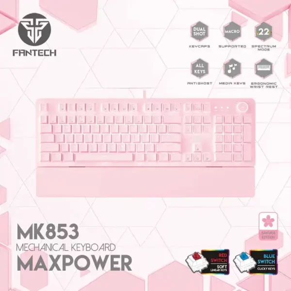 TIPKOVNICA GAMING ŽIČNA MEHANIČKA FANTECH MAX POWER BLUE SW MK853V2 SAKURA EDIT.