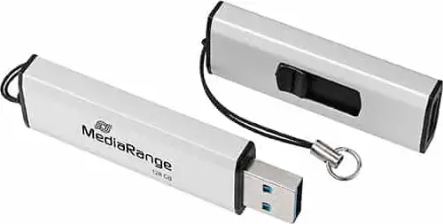 MediaRange USB 3.0 Gen 1 USB STICK s kliznim mehanizmom i uzicom za privjesak, Silver/Black, 128GB , MR918