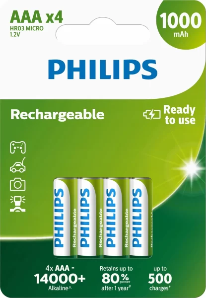 Philips punjive baterije AAA, 4 komada, 1000 mAh