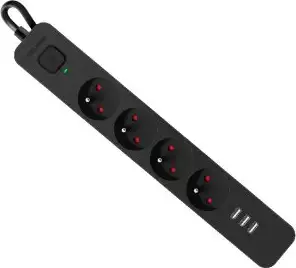 Produžni kabel Defender SFS 135, zaštita od prenapona, 5m, 4 utičnice, USB, crni