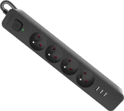 Produžni kabel Defender SFS 133, zaštita od prenapona, 1.5m, 4 utičnice, USB, crni 99457