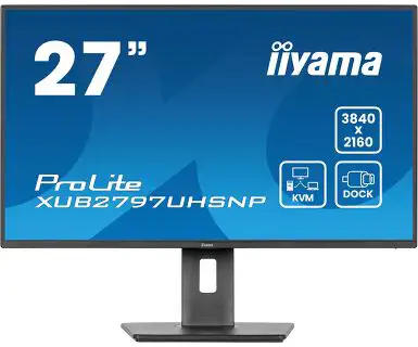IIYAMA 27" XUB2797UHSNP-B1 4K UHD(3840x2160) IPS 16:9, Pivot, USB-C Dock (LAN/96W PD/DP-OUT), 4ms, 350cd/m2, RJ45, KVM, HDMI, DP, Speakers, USB HUB (3x3.2+1xC)
