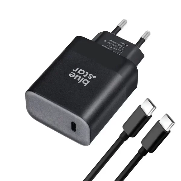Punjač za mobitel Blue Star USB C QC4.0 PD 3A 45W + kabel USB C na USB C TFB-TC-45WPD crni