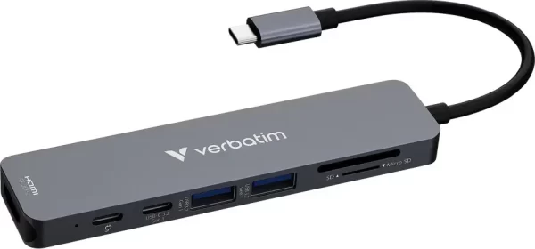 Verbatim USB-C Essentials Multiport Hub 7 priključaka: HDMI, USB-C, USB-C 3.2 Gen 1, 2 x USB-A 3.2 Gen 1, SD i microSD