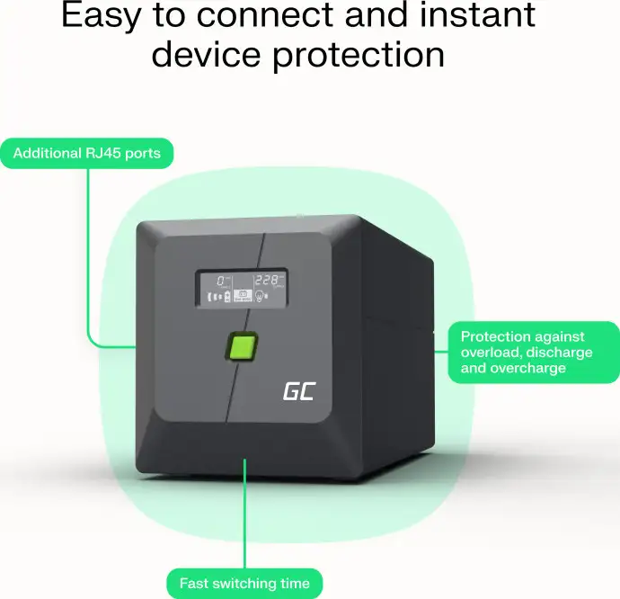 Green Cell UPS (UPSLM900) 1500VA/900W, Modified sine wave, Line Interactive AVR, LCD - Slika 5