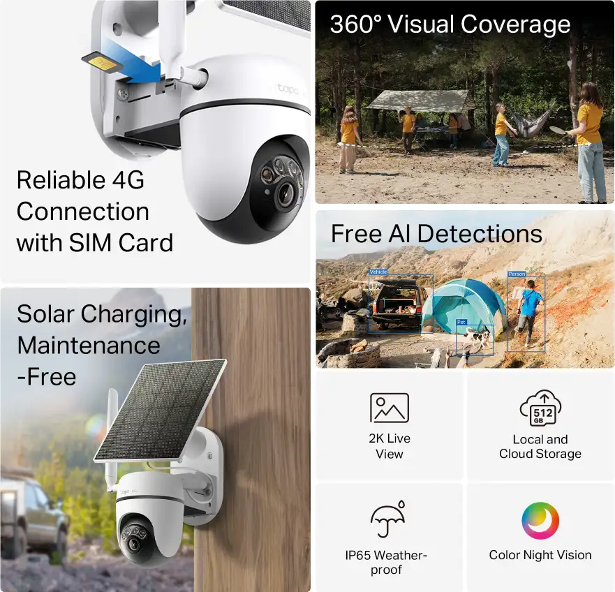 TP-Link Tapo C615G kamera + Tapo A201 Solar panel 2K 3MP, Color Night Vision, microSD, 2×Spotlights, dvosmjerni audio, detekcija pokreta, vodootporna IP65, Wi-Fi, Tapo app - Slika 6