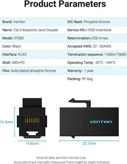 MODUL KEYSTONE CAT.6 UTP 10 kom VENTION IPGB0-10 CRNI