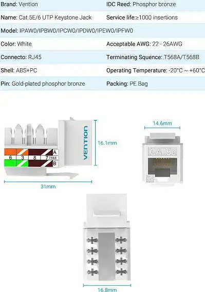 MODUL KEYSTONE CAT.5E RJ45 VENTION IPCW0 BIJELI