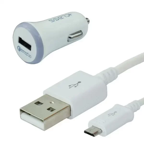 AUTO PUNJAČ UNIVERZALNI +CLASS LL-C220, 3 A, 2U1 +MIKRO USB BRZI BIJELO SIVI