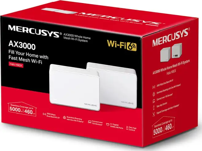 Mercusys Halo H80X(2-Pack) AX3000 Whole Home Mesh WiFi 6, Dual-Band 574Mbps/2402Mbps (2.4GHz/5GHz), 802.11ax/n/b/g 2.4 GHz - 802.11ax/ac/n/a 5 GHz, 3×G-LAN, Mercusys app - Slika 6