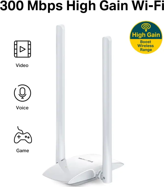 Mercusys MW300UH bežični High-Gain USB adapter, 300Mbps (2.4GHz), 802.11n/g/b, 2×2 MIMO, 2×5dBi antena - Slika 2