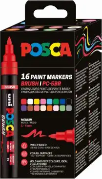 Uni pak marker Posca pc-5br brush sve boje 16/1 plastic free pakiranje