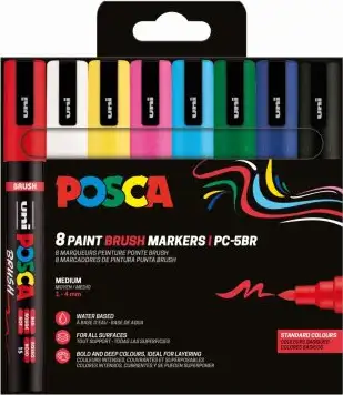Uni pak marker Posca pc-5br brush osnovne boje 8/1 plastic free pakiranje