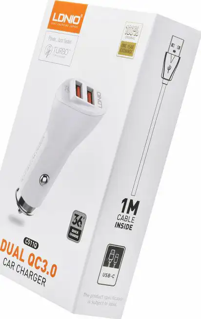 AUTO PUNJAČ 2U1 LDNIO DL-C511Q BRZI 36W 2*USB QC 3.0 + MICRO USB BIJELI - Slika 2