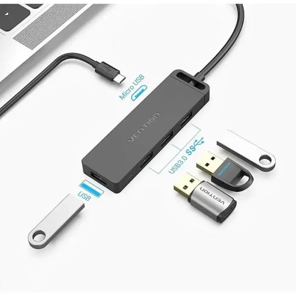 Vention Type-C to 4-Port USB 3.0 Hub, Black 0,15m