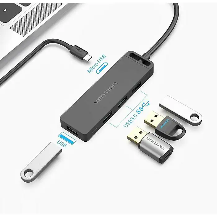 Vention Type-C to 4-Port USB 3.0 Hub, Black 0,15m