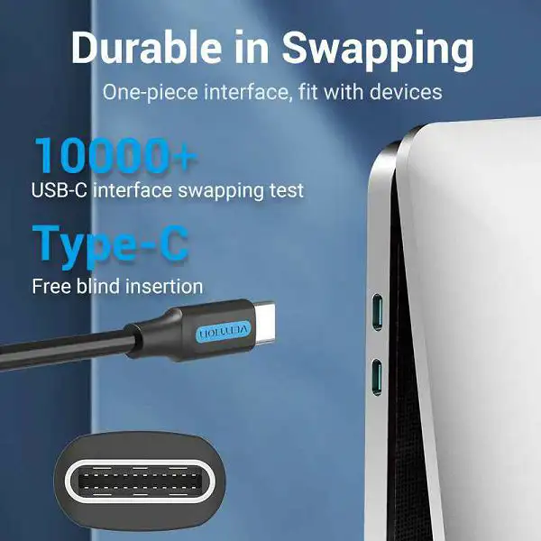 TIP C KABEL MUŠKI NA TIP C MUŠKI 2.0 VENTION 0.5 m COSBD PVC CRNI, COSBD - Slika 3