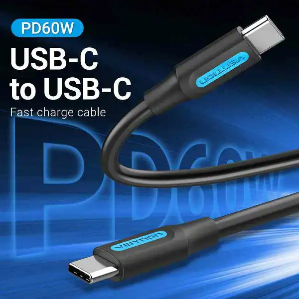 TIP C KABEL MUŠKI NA TIP C MUŠKI 2.0 VENTION 0.5 m COSBD PVC CRNI, COSBD