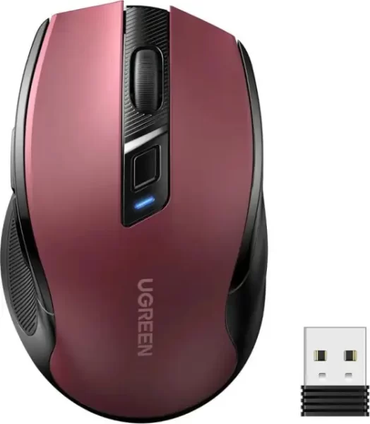 UGREEN MU006 bežični ergonomski miš, bluetooth, 4000 DPI, USB, crveni