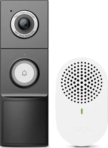 TP-Link Tapo Smart bežično zvono za vrata s video kamerom 2K 5MP 2560×1920px, 180° dijagonalno, 3DNR, WDR, dvosmjerni audio, 16x zoom, detekcija pokreta, FC night vision, glasovna kontrola, IP66
