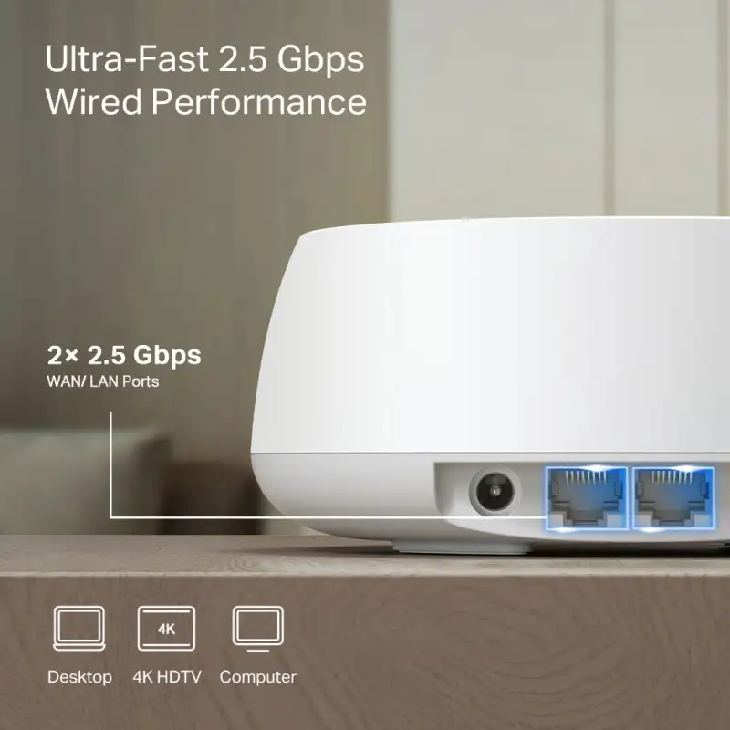 TP-Link BE3600 Tri-Band Whole Home Mesh WiFi 7, 688Mbps/4324 Mbps (2.4GHz/5GHz) 2×2.5 Gbps port, Deco App, 1-pack - Slika 3