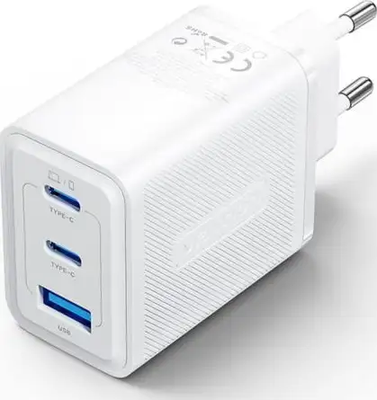 Vention 3-Port USB (C C A) GaN Charger (65W 65W 30W) EU-Plug, White, FERW0-EU
