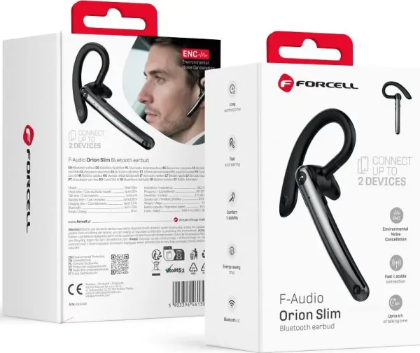 FORCELL Orion Slim crne bežična mono slušalica (ENC, Multipoint, BT 6.0 + EDR, 90 mAh)
