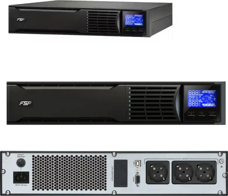 Fortron Source UPS Champ Rack 1000VA/900W, On-line double conversion, USB, RS-232, 3×Schuko, 2×9Ah, LCD