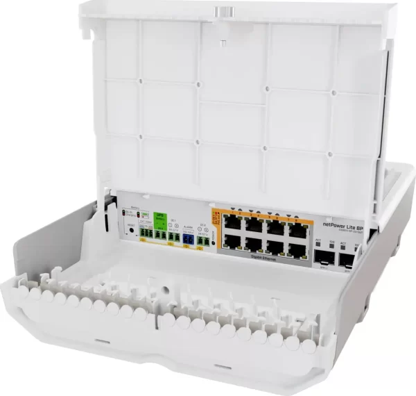 Mikrotik netPower Lite 8P CSS610-8P-2S+OUT, 8×1G PoE-out, 802.3af/at, 2×SFP+ 10G, SwOS, desktop kućište, PSU