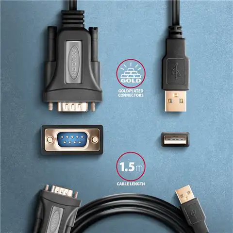 CC USB AM 2.0 -> DB9, FTDI chip, ADS-1PQN, 1.5m, Axagone