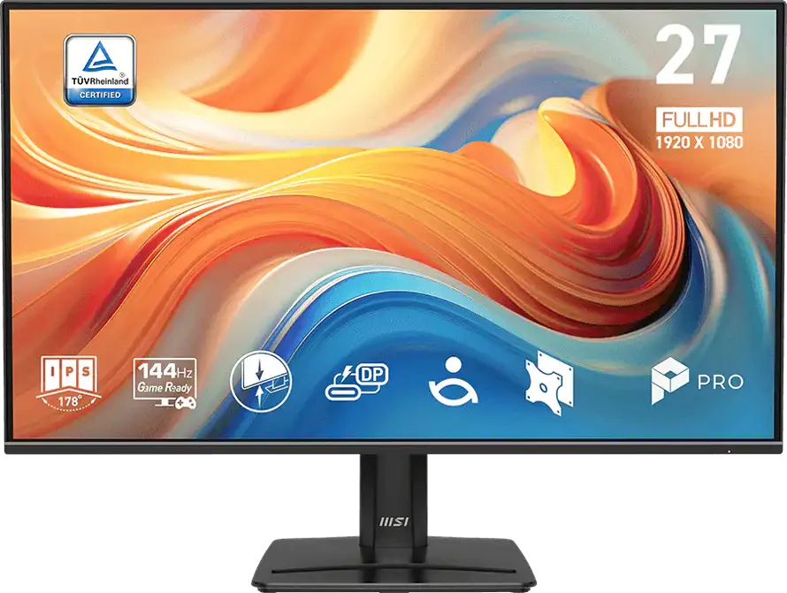 MSI PRO MP272 E14C Professional Business Monitor, 27", IPS, 1920 x 1080 (FHD), 144Hz, 300nits, 1ms, 1x HDMI, 1x Type C (DP alt), Speakers, Tilt, VESA
