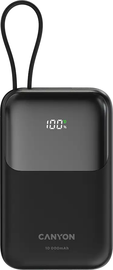 CANYON power bank OnPower 101 built-in cable 10000 mAh PD22.5W Black - Slika 3