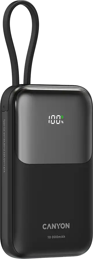 CANYON power bank OnPower 101 built-in cable 10000 mAh PD22.5W Black