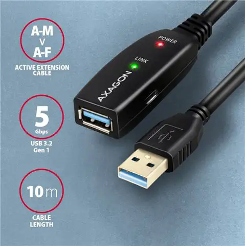 CC USB AM 3.2 (3.0)->USB AF, Akt produžni, 10m, ADR-310, AXA