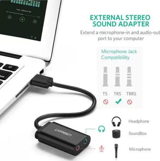 UGREEN vanjska USB zvučna kartica s podrškom za slušalice i mikrofon, 15cm - Slika 3