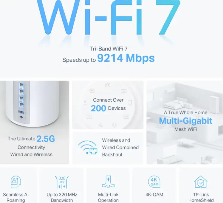 TP-Link BE9300 Whole Home Mesh Wi-Fi 7 System (Tri-Band) - Slika 3